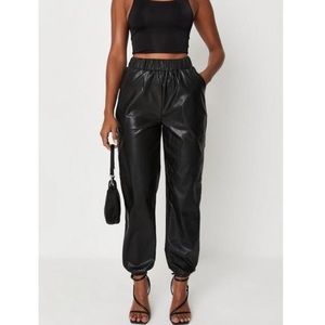 Missguided • Leather Joggers • Size 4 • Black Leather
